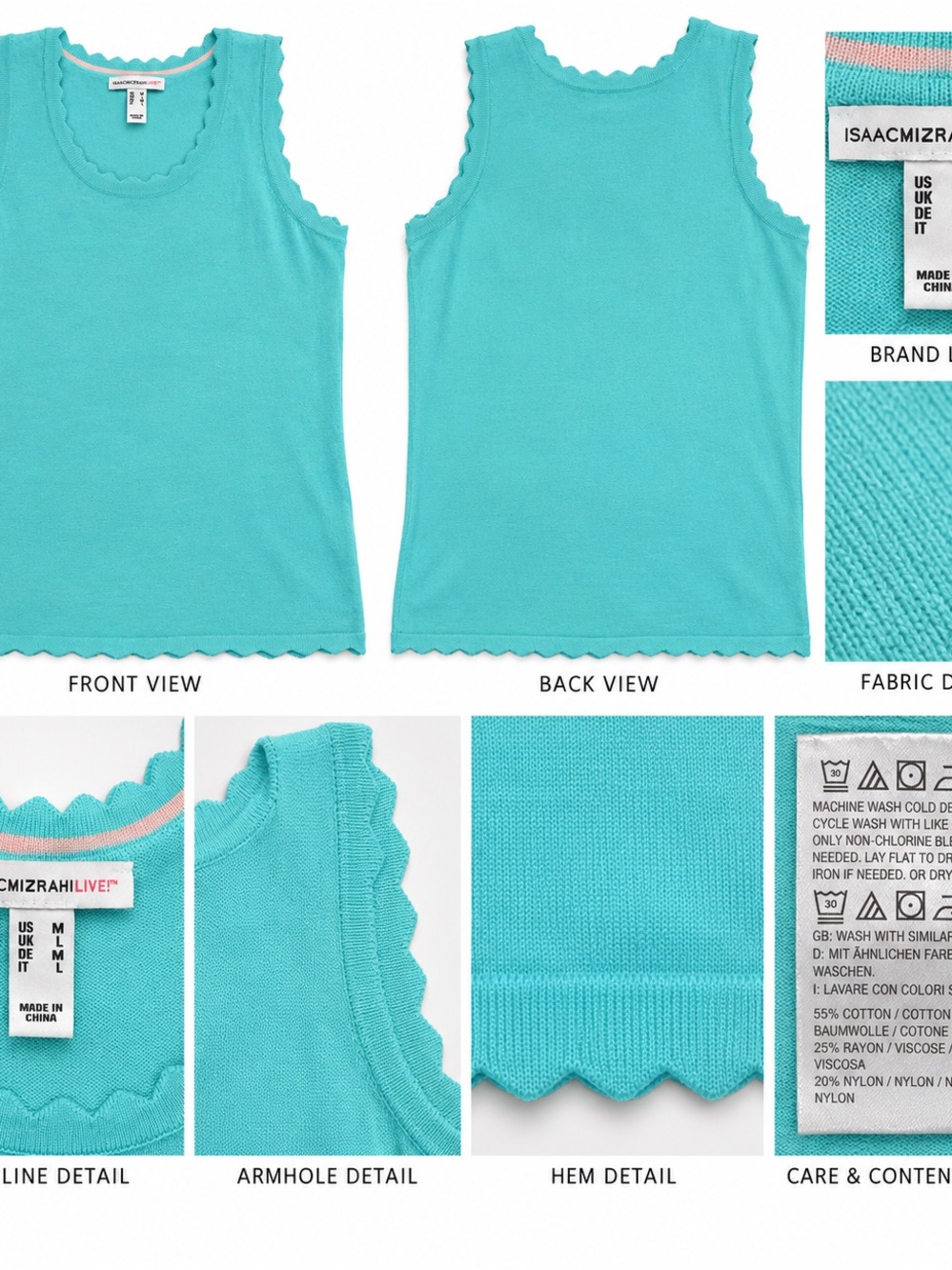 Isaac Mizrahi Live Aqua Blue Scallop Trim Sweater Tank Top M